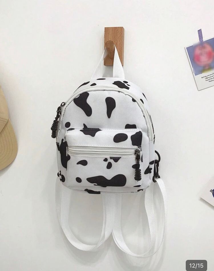 Mini mochila cow doble cierre (blanca) Mochila estilo harajuliu c/ cierre de crema blanca