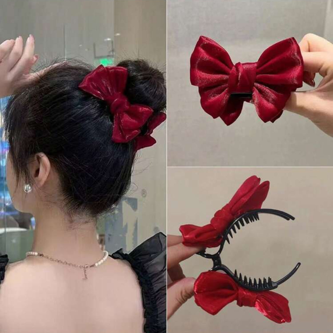 Clip de Moño Rojo para Cabello