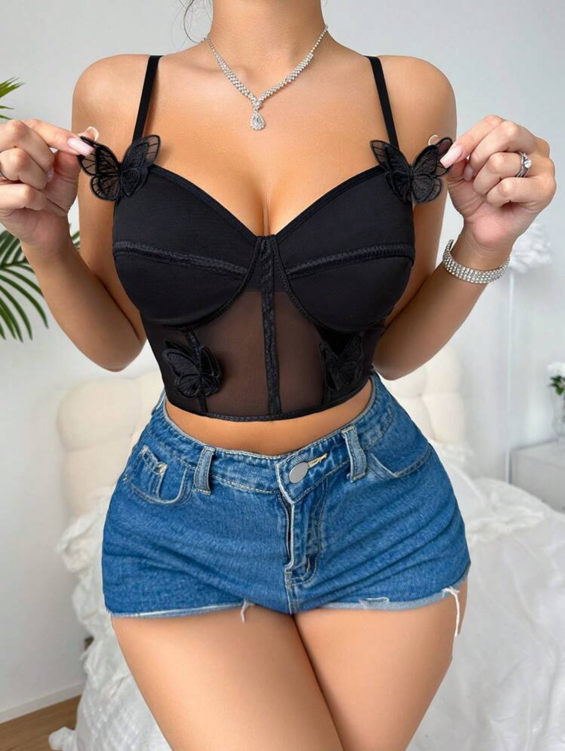 Top Mariposas Negro Talla Mediana
