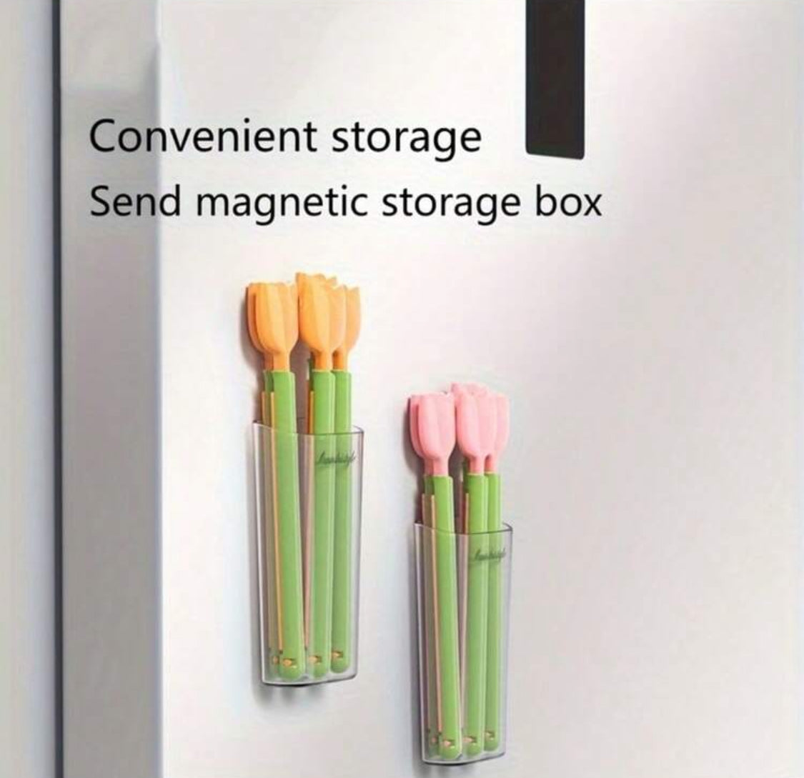 Clips para alimentos en forma de Tulipán con contenedor con imán (5 piezas)