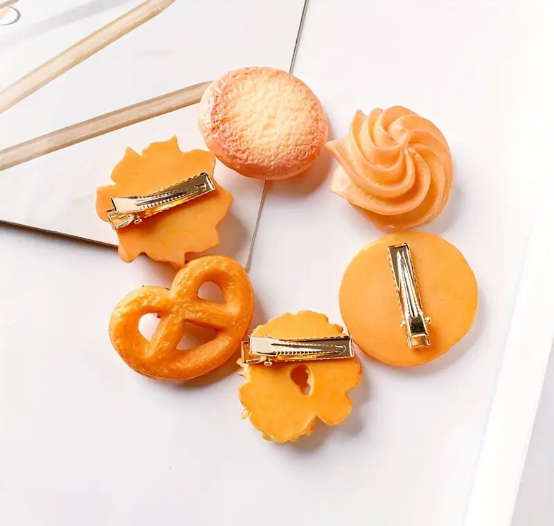 Set de clips para cabello en forma de galleta (6 pzs)