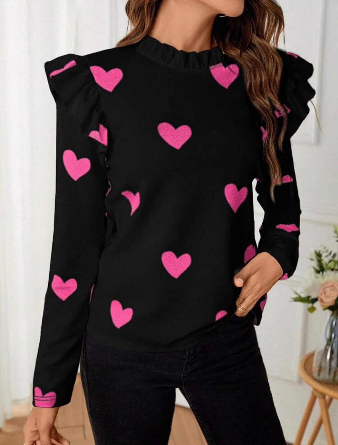 Camiseta manga larga corazones rosas Talla Chica