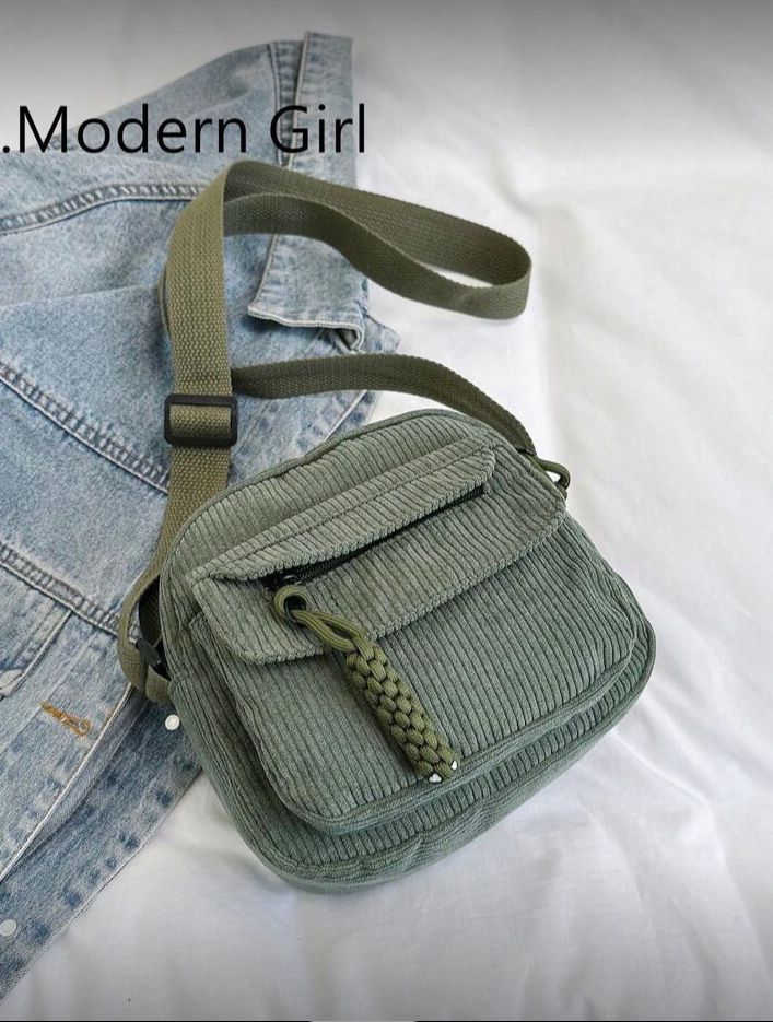 Bolso de mano mini de pana de unicolor con mi, verde