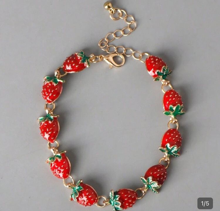 Pulsera casual de aleación con gotas de fresas, rojo