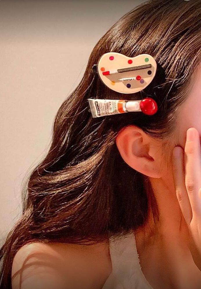 Pinza para el cabello con diseño de paleta de arte,rojo