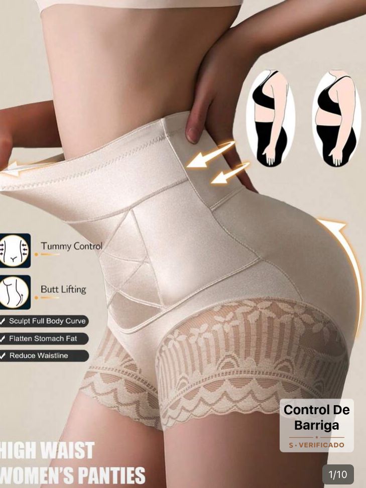 Pantaleta , bragas de cintura alta sin costuras con control abdomen, blanco CH