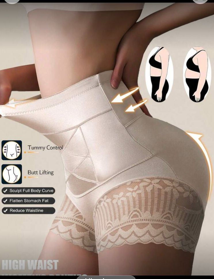 Short beige de cintura alta para control de abdomen, con detalle de encaje talla Ch
