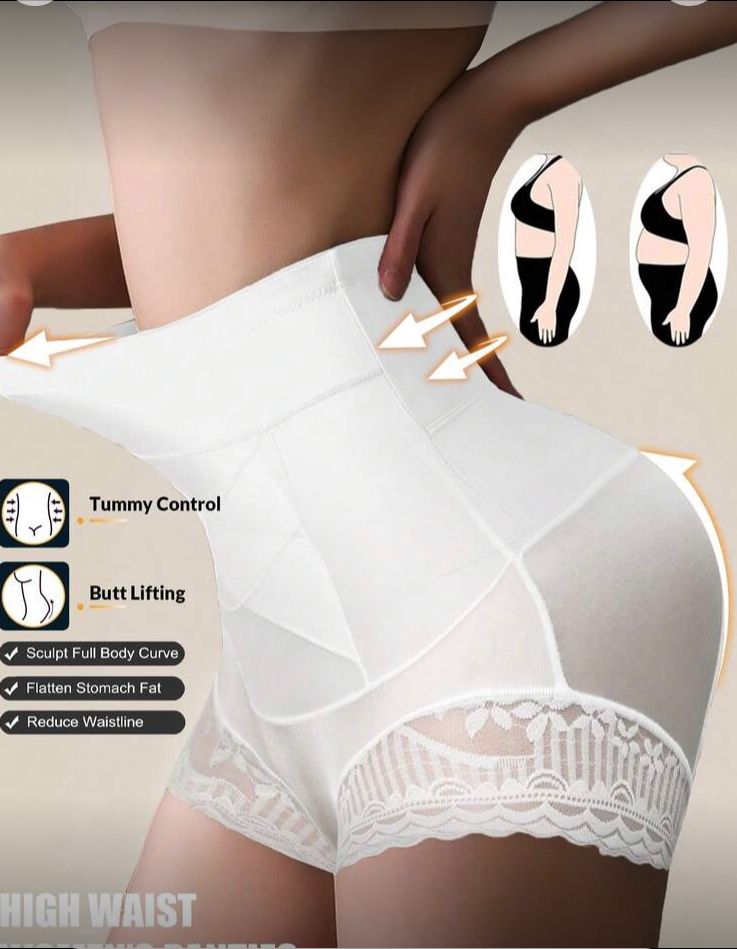 Short blanco de cintura alta para control de abdomen, con detalle de encaje talla S