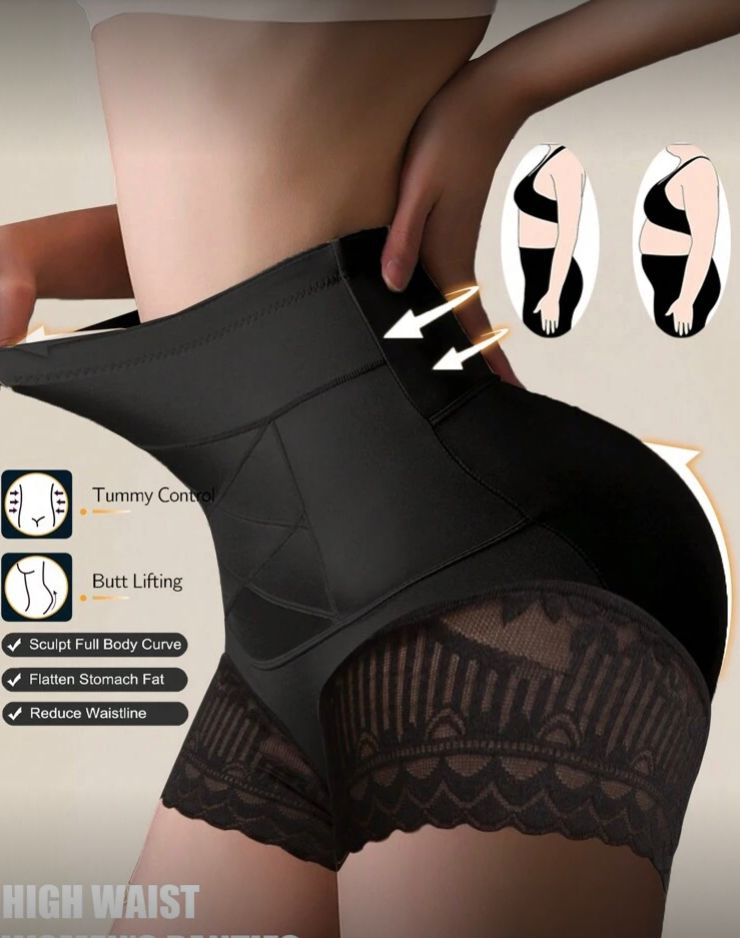 Short negro de cintura alta para control de abdomen, con detalle de encaje talla Ch