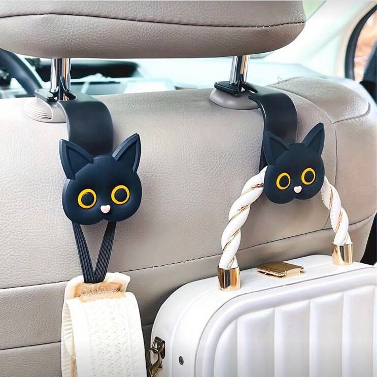 Gancho para reposa cabezas de asiento de automóvil, gato, negro