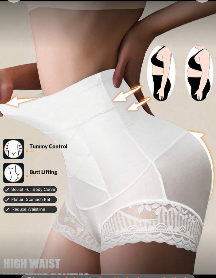 Short blanco de cintura alta para control de abdomen, con detalle de encaje talla M/M