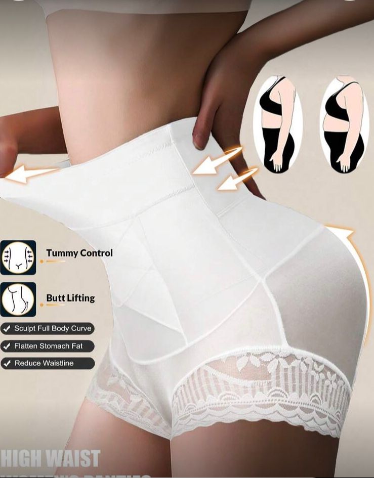Short blanco de cintura alta para control de abdomen, con detalle de encaje talla EG/XL