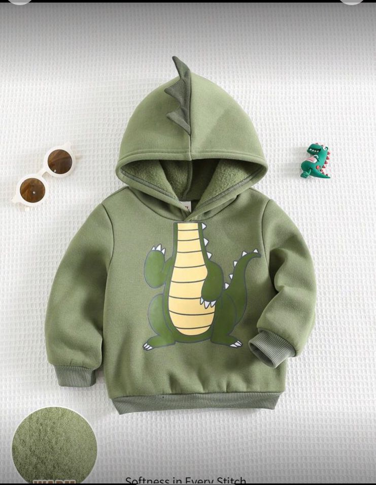 Sudadera. capucha cocodrilo, verde, manga larga 12 a 18 meses