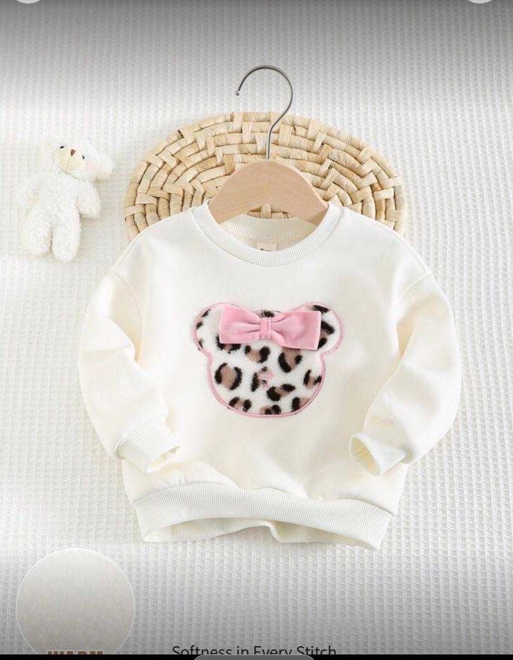 Sudadera para niña con estampado cabeza de osita con moño blanca de 9 a 12 meses