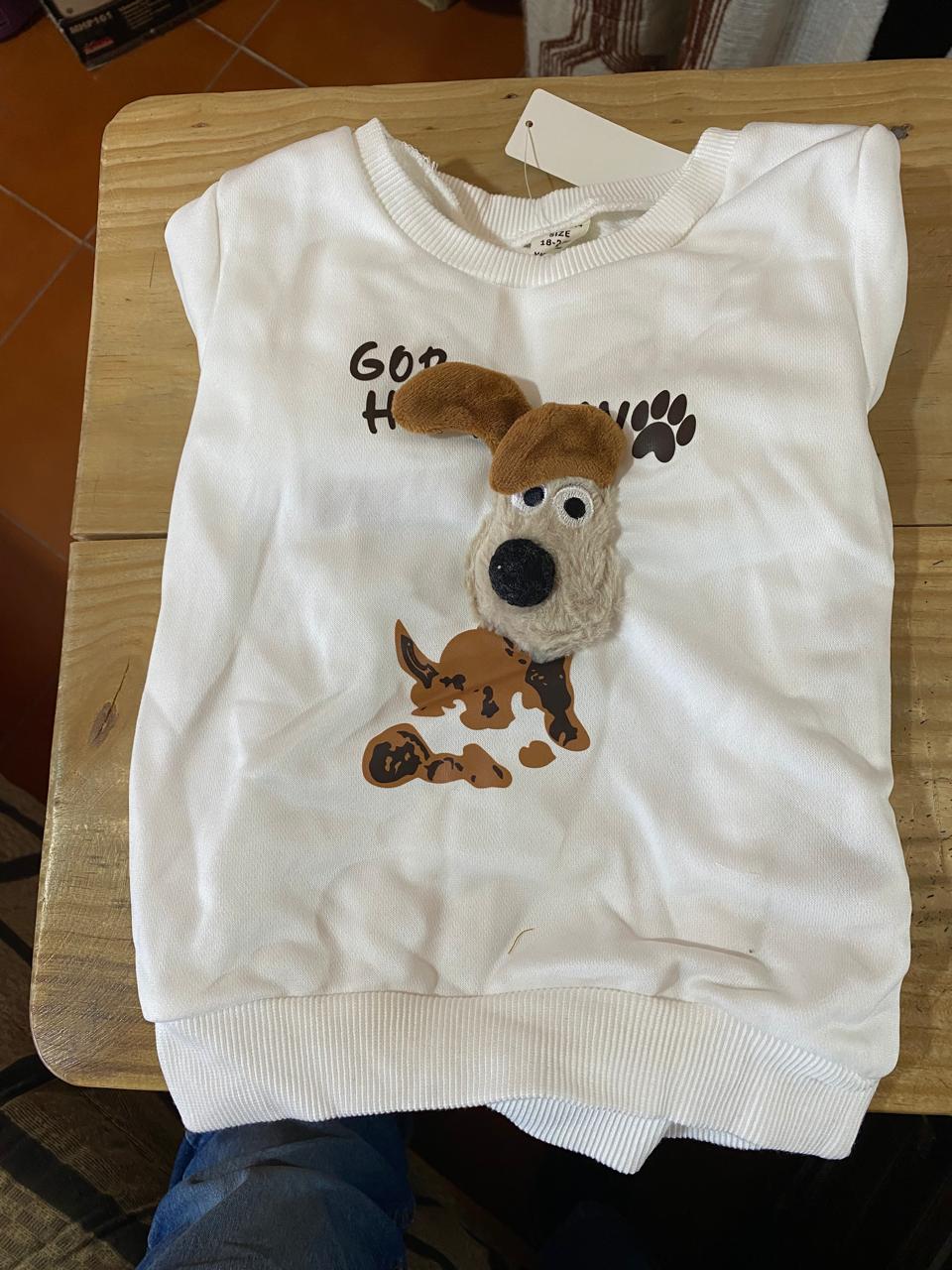 Sudadera de cuello redondo para bb, con estampado de perrito, blanco de 18 a 24 meses