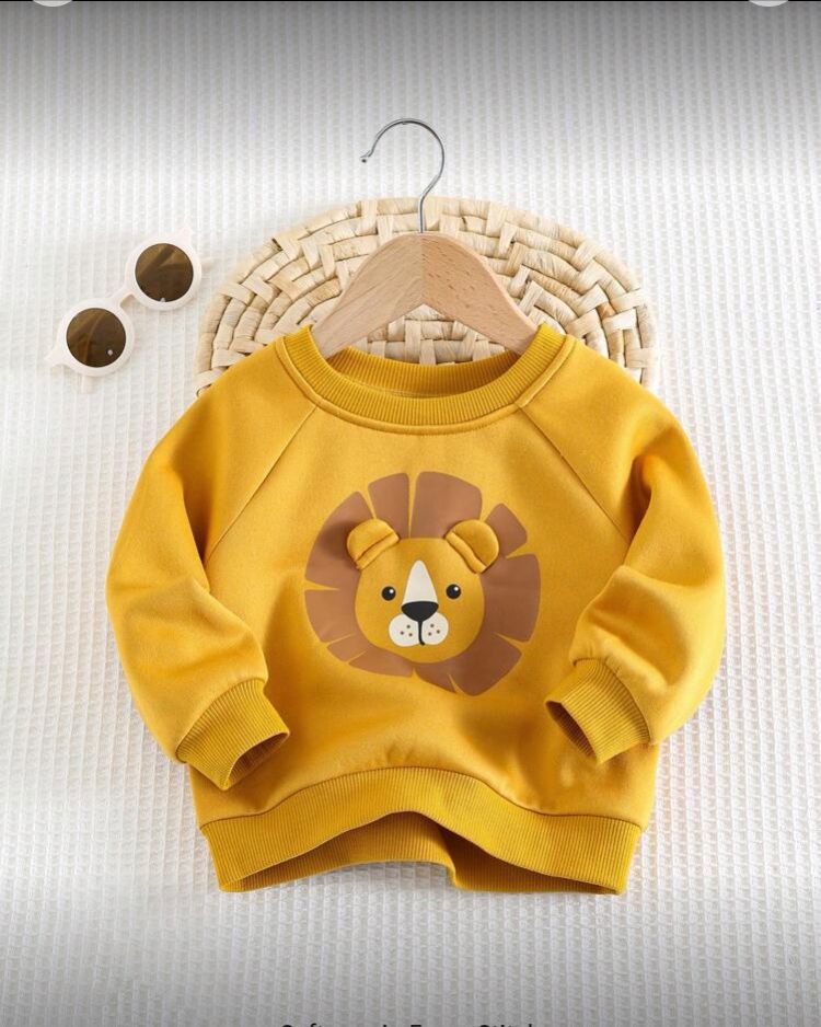 Sudadera con cuello redondo y orejas 3 D con estampado, amarillo,de 9 a 12 meses