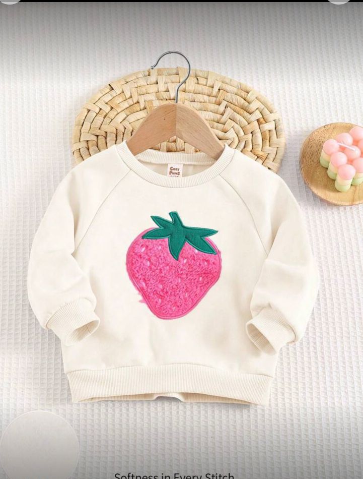 Sudadera informal de niña con cuello redondo,fresa rosa, albaricoque,18-24 m