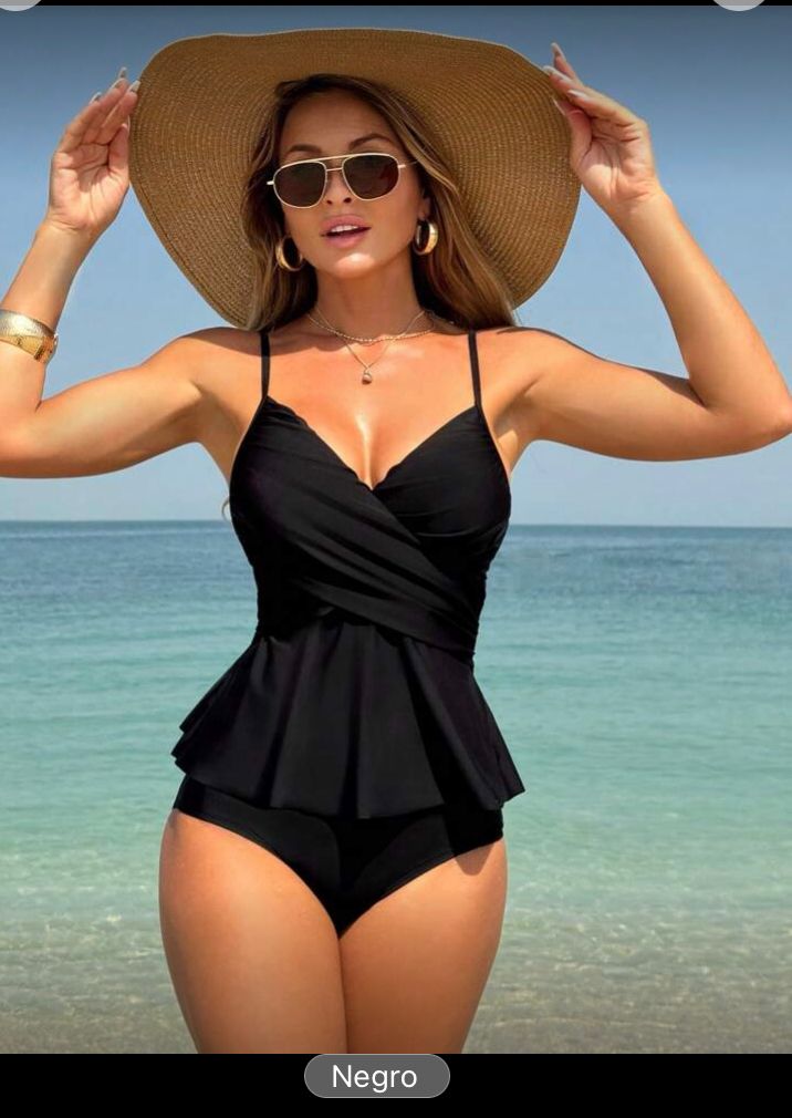 Traje de baño 2 piezas blusa peplum (negro)talla G /L