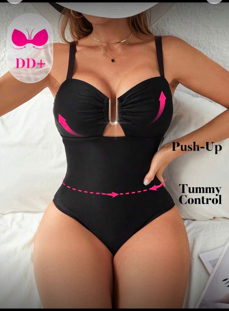 Traje de baño 1 pieza con efecto push up y compresión de cintura (negro)talla 36 DD