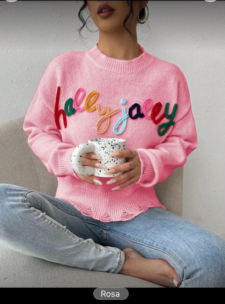 Suéter casual de mujer con estampado de letras, rosa , Ch/ S