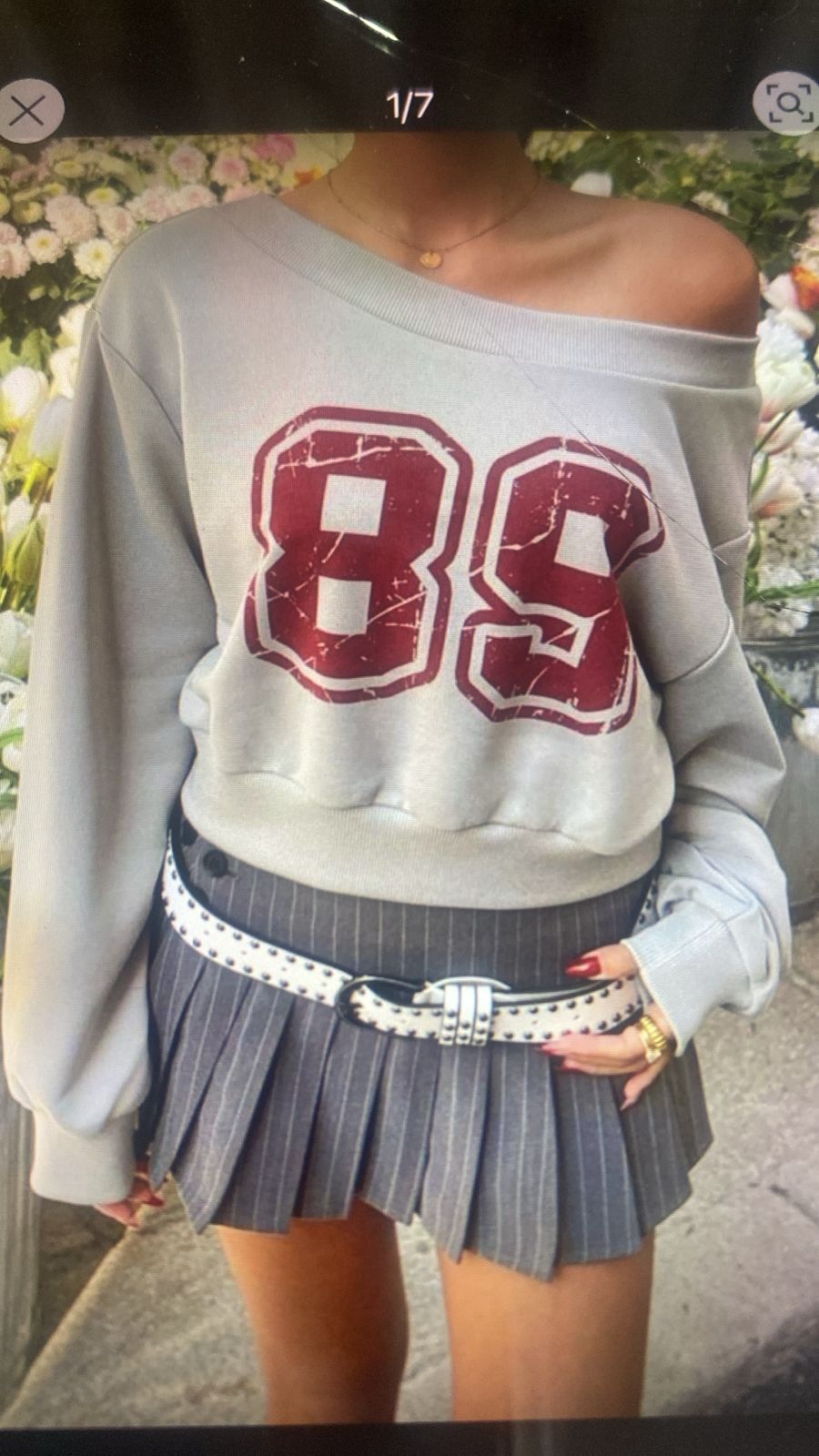 Sudadera corta casual de cuello asimétrico con estampado 89, gris, Ch/S
