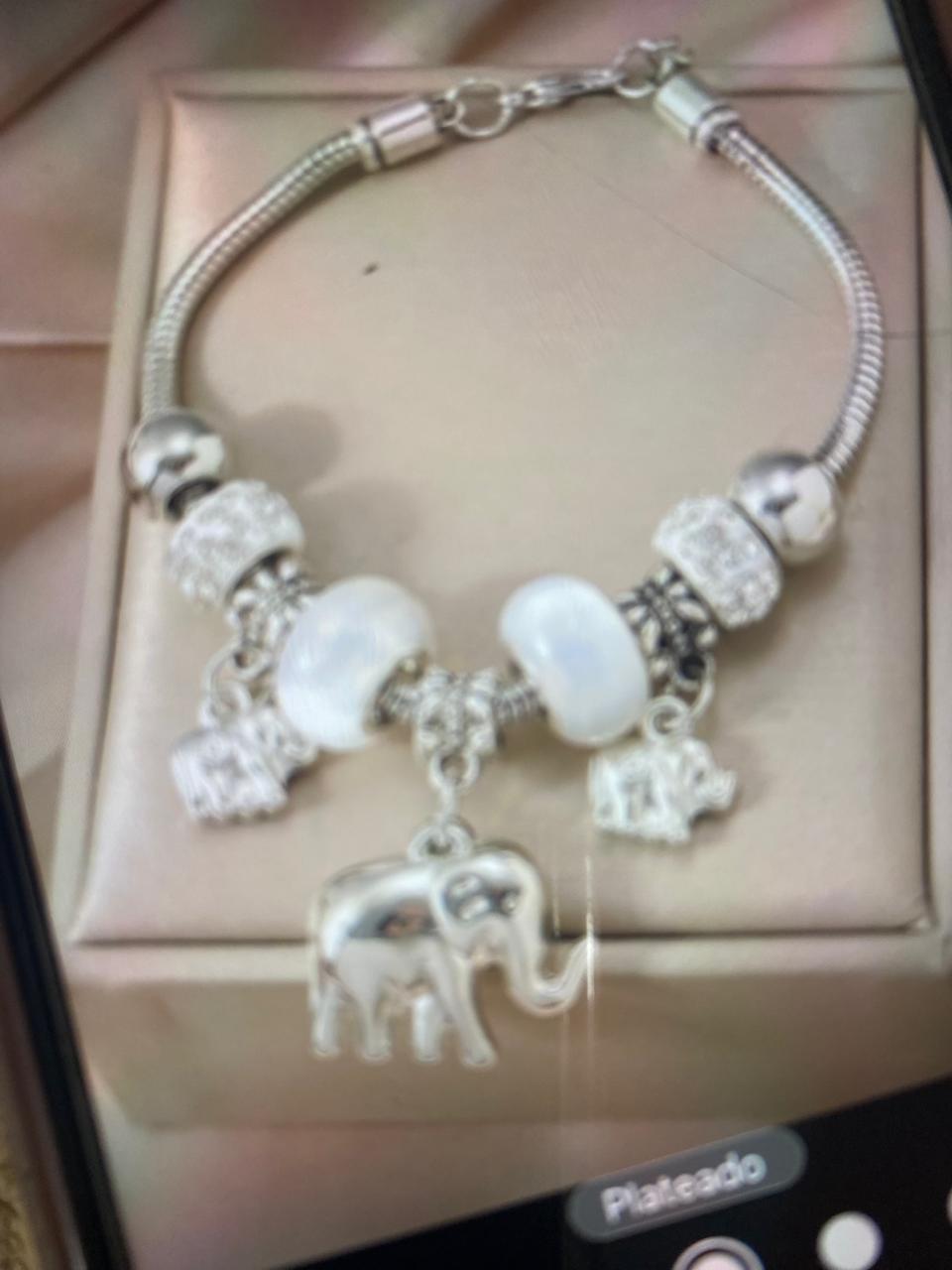 Pulcera tipo Pandora con Colgante de elefante plata