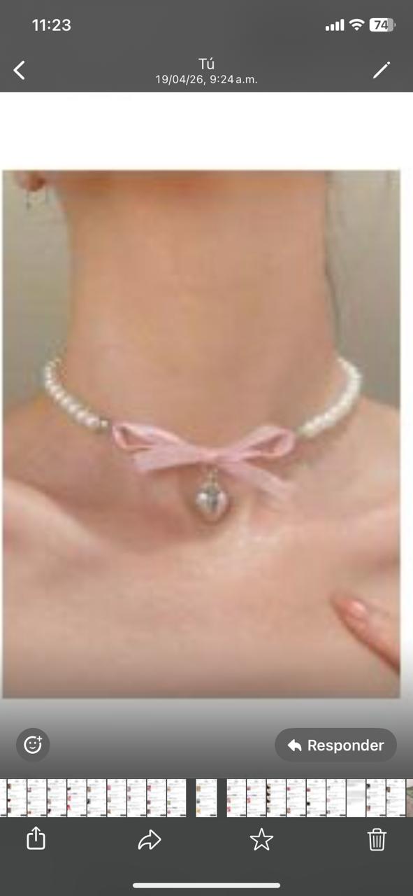 Collar de clavicular rosa francés con lazo forma de corazón, Rosa