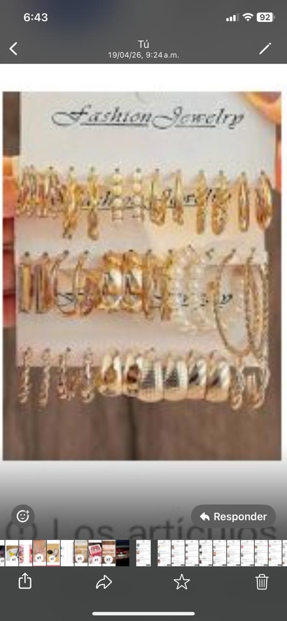 Aretes de mujer estilo bohemio de metal, dorado $15 cada par
