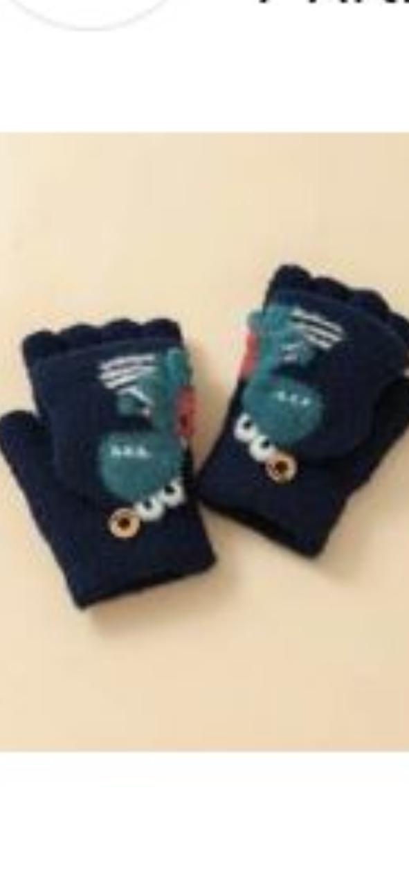 Guantes de punto para niños sin dedos con tapa abatible azul marino 3: 8y