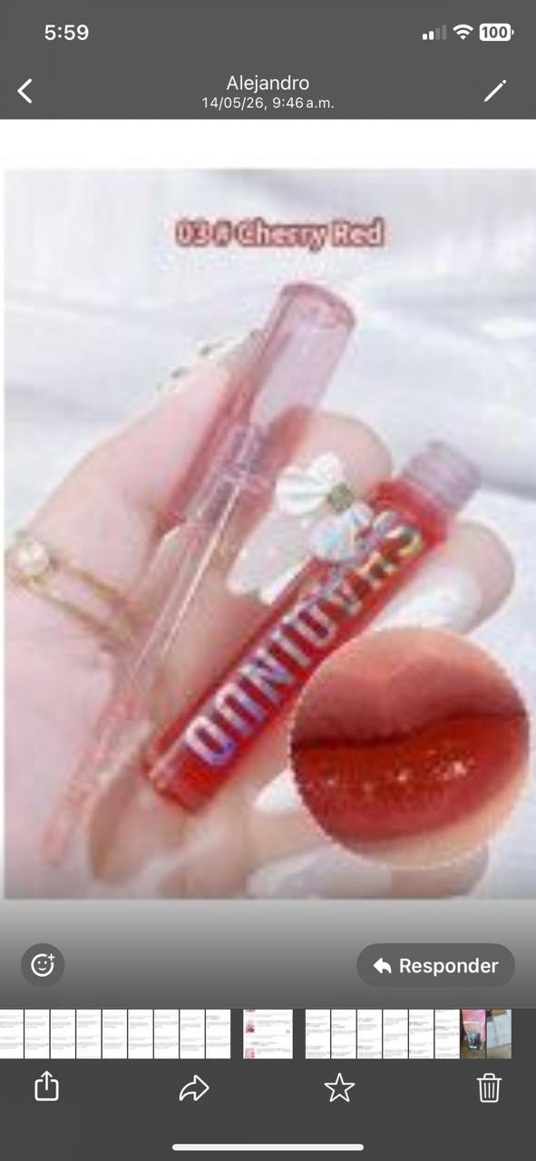 Aceite labial transparente brillante y humectante, rojo cereza