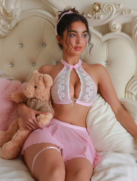 Lenceria Rosa Top de Encaje Talla Grande