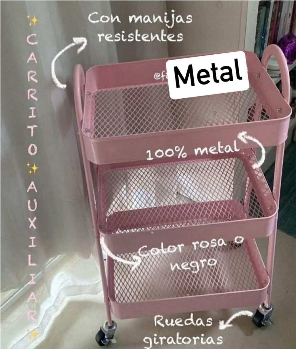 Carrito Organizador Pink de Metal 3 pisos