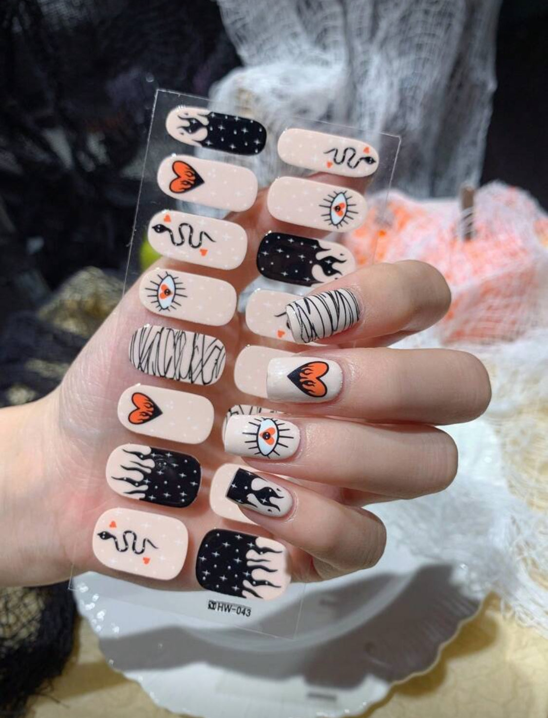 Stickers para Uñas Press On (16 pzs) 043 Halloween Beige