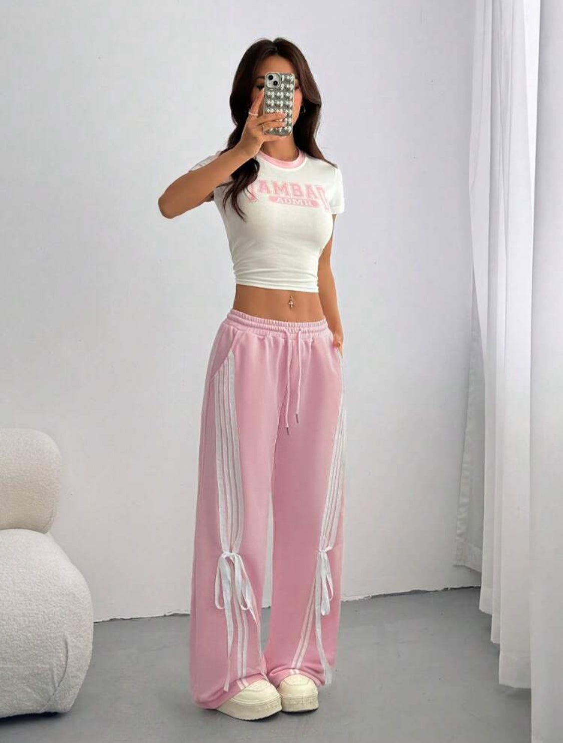 Pantalones cute pink con listones Talla Mediana (7)