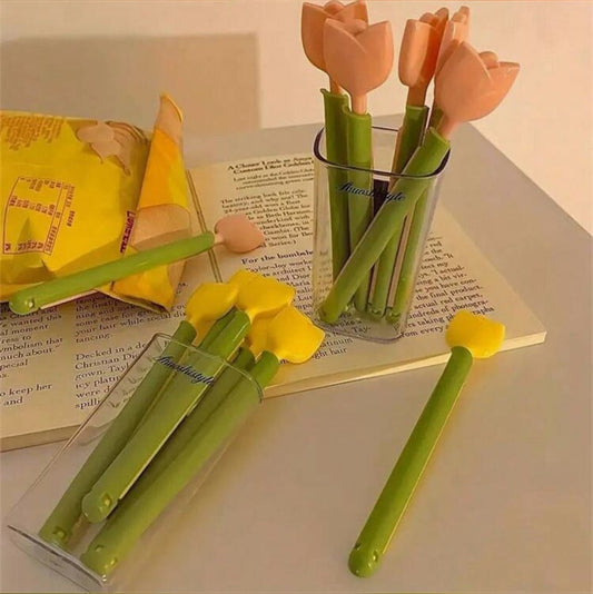 Clips para alimentos en forma de Tulipán con contenedor con imán  (5 piezas)