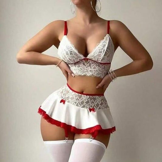 Lencería de Fantasía moñitos rojos Talla Mediana