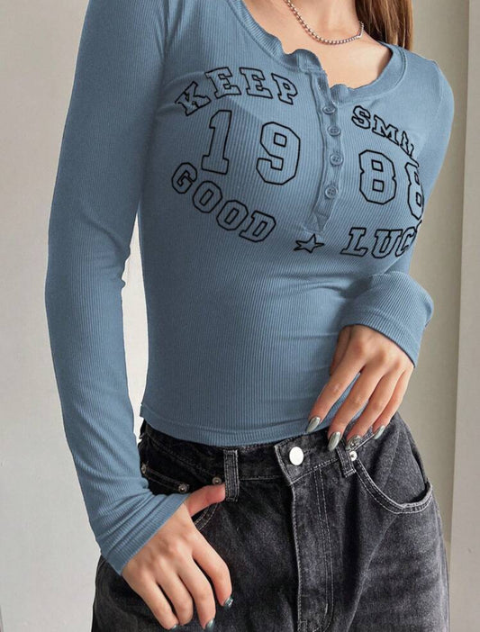 Playera de Botones 1988 Azul Talla Chica