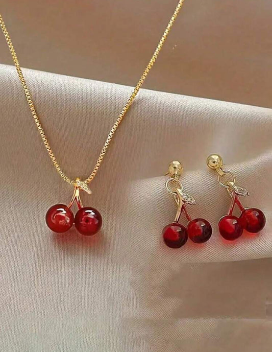 Juego de collar y aretes cherry