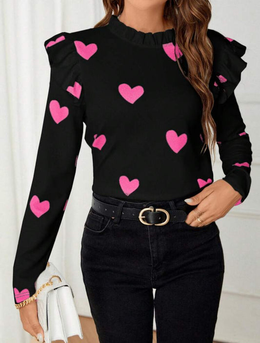 Camiseta manga larga corazones rosas Talla Chica