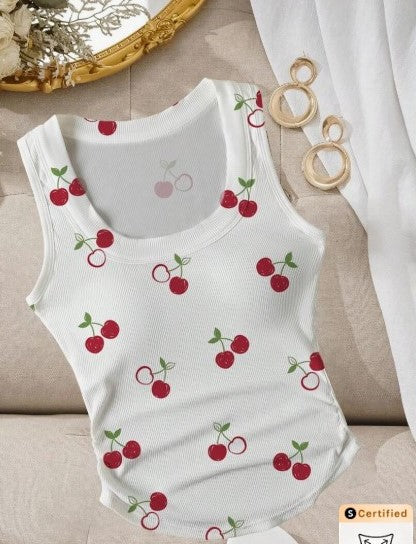 Camiseta sin mangas con cuello redondo de cerezas talla M