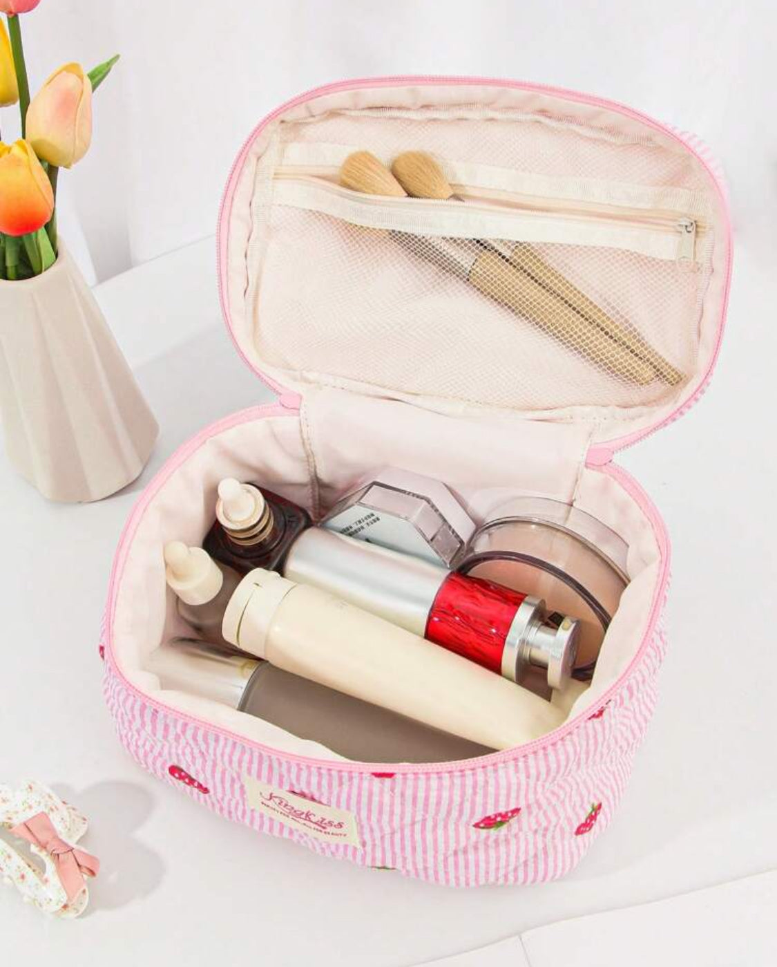 Set de bolso de maquillaje estampado de fresas