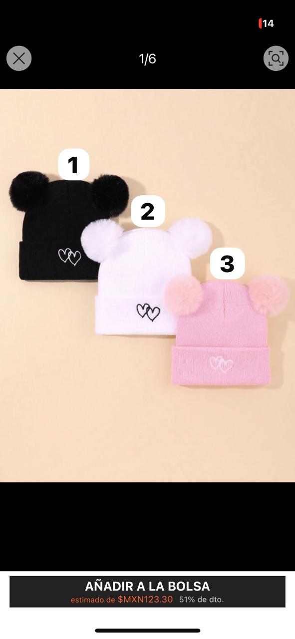Gorros Infantiles con pompon (1-2 años)