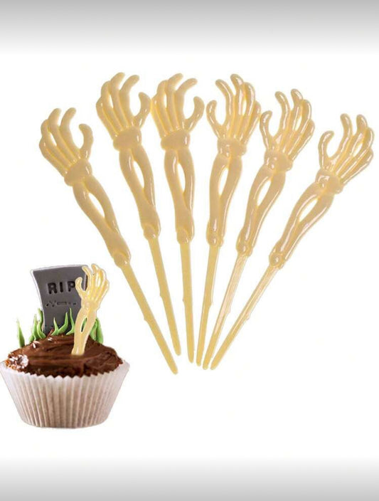 Manitas de esqueleto para decorar cupcakes, gelatina, pastel, etc (6 pzs)