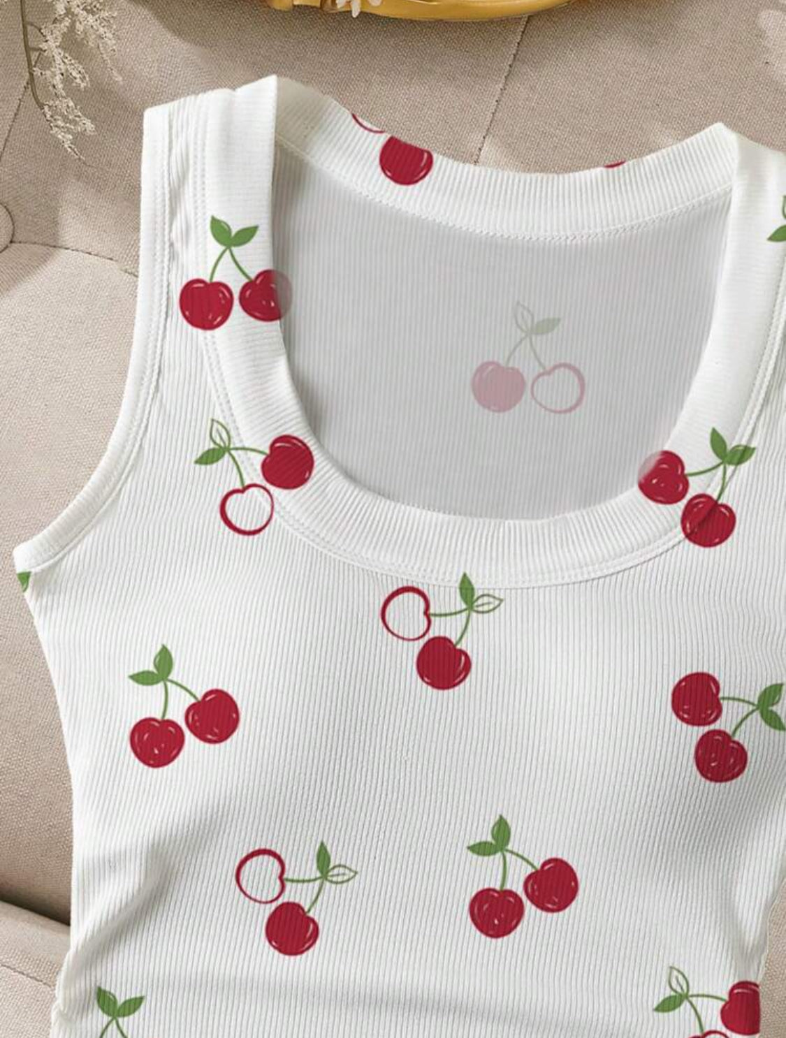 Camiseta sin mangas con cuello redondo de cerezas talla Mediana