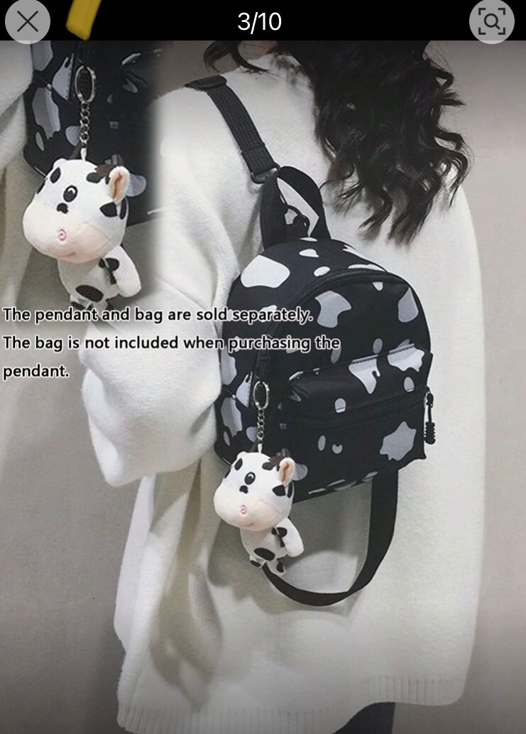 Mini mochila vaquita Bolso estilo harajuko c/ cierre colgante vaca negra