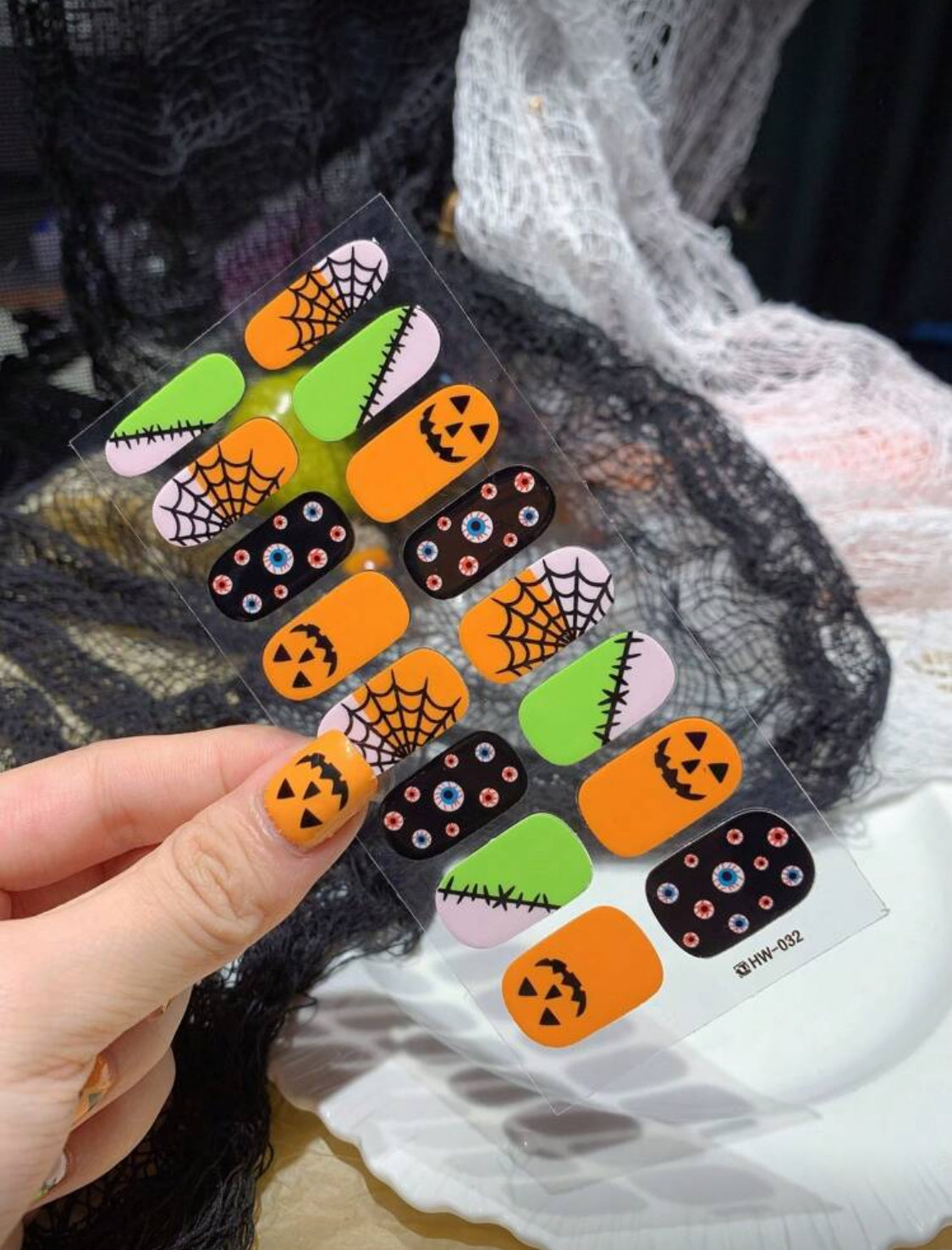 Stickers para Uñas Press On (16 pzs) 032 Halloween calabazas