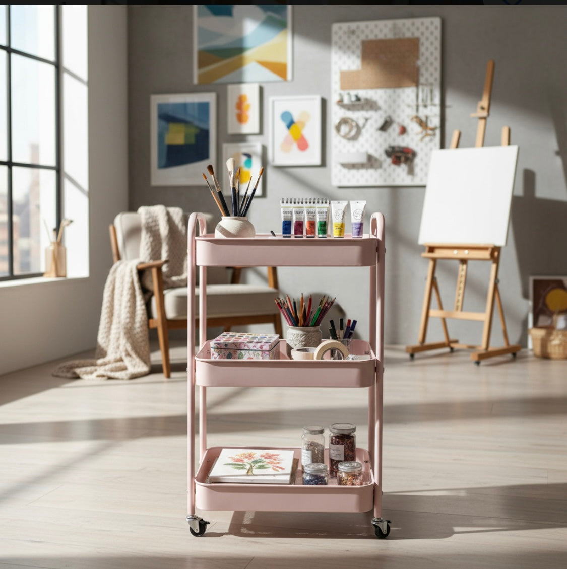 Carrito Organizador Pink de Metal 3 pisos