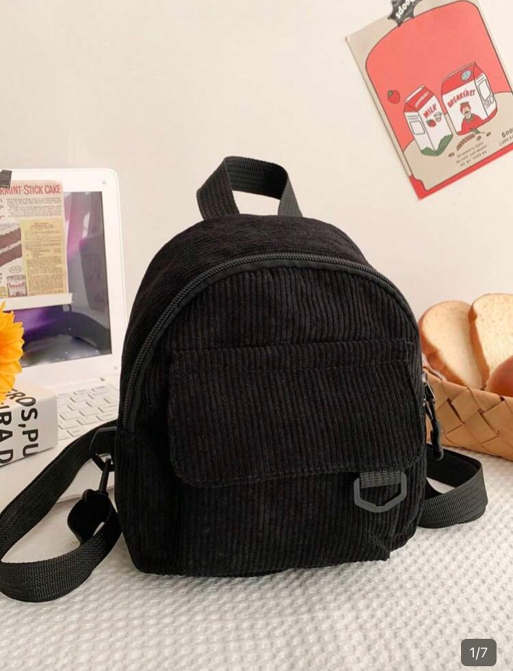 Mini mochila de pana de moda (negra)