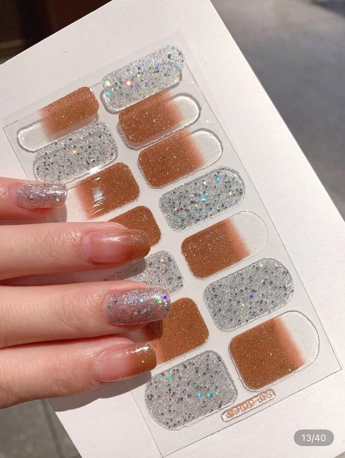 Stickers para Uñas Press On (14 pzs) 073 Diamantes Bronce