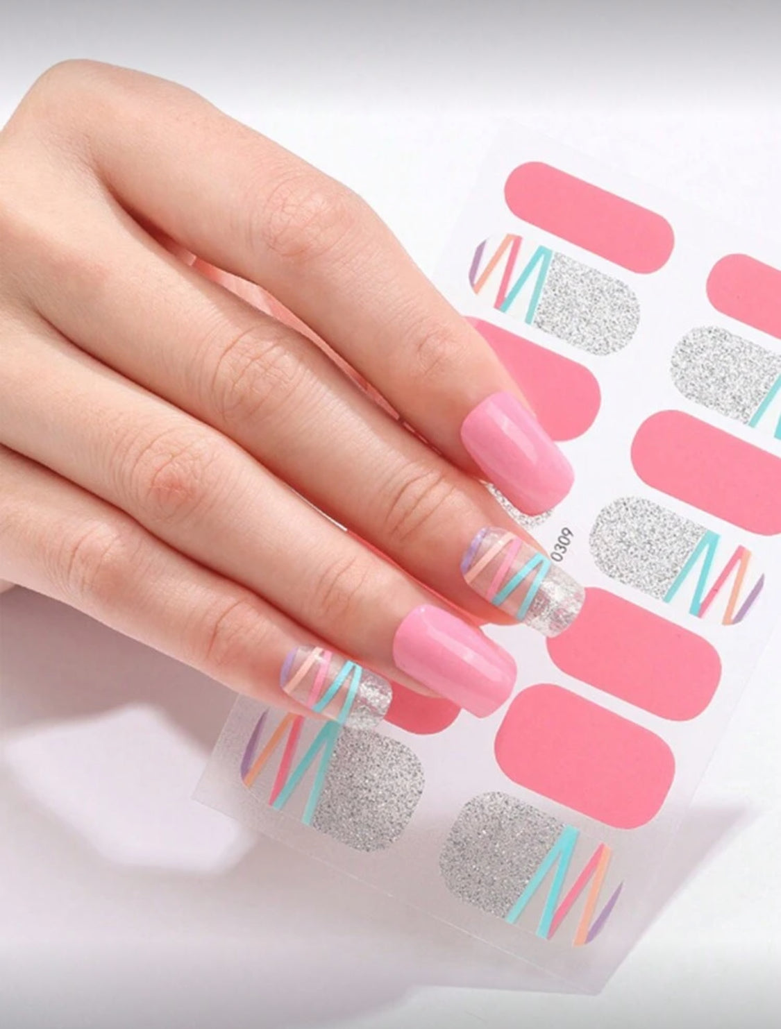 Stickers para Uñas Press On (14 pzs) Pink Arcoíris